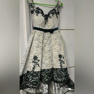 High low green lace and white dress